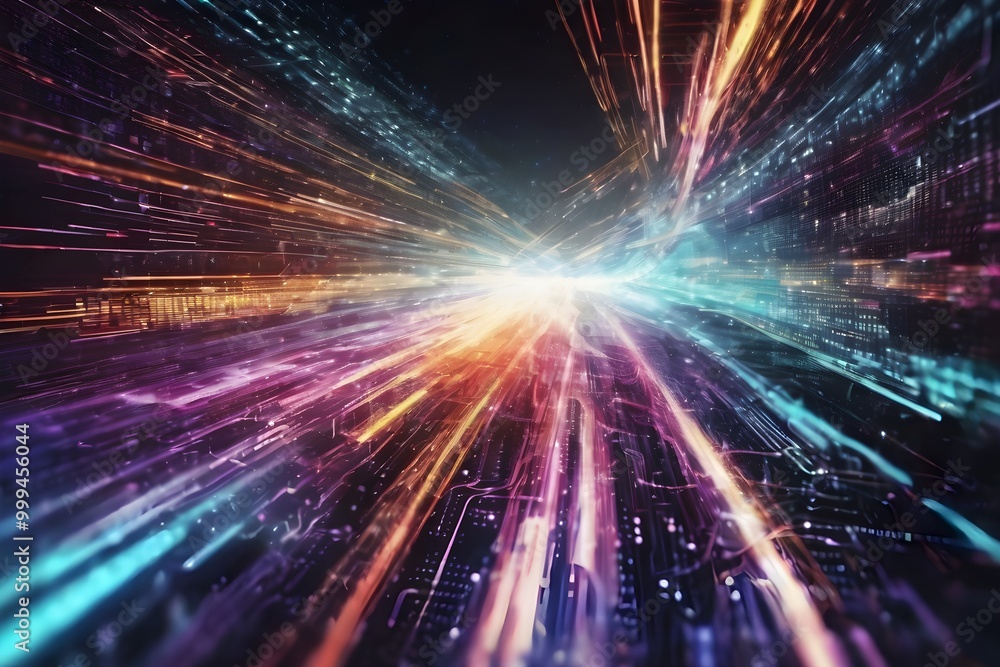 Naklejka premium Best high speed network connection Colorful neon light lines information abstract beauty background