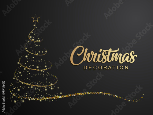 Christmas tree with golden confetti glitter vector illustration