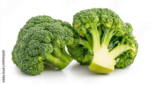 Close-up of fresh broccoli on a white background Generative AI