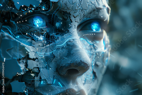 cyborg-like AI entity, with a blend of mechanical and organic elements. photo