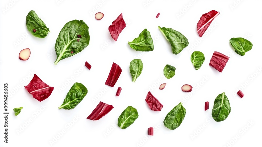 Fresh Swiss Chard and Rhubarb Leaves Isolated on White Background Generative AI Fresh Swiss Chard and Rhubarb Leaves Isolated on White Background Generative AI