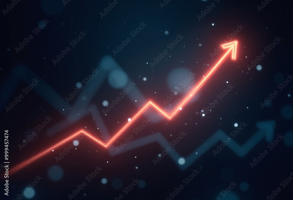Abstract digital background with glowing arrows pointing upwards, representing growth, progress, investment economy, futuristic upward arrow graph. Big data and business growth Abstract digital background with glowing arrows pointing upwards, representing growth, progress, investment economy, futuristic upward arrow graph. Big data and business growth