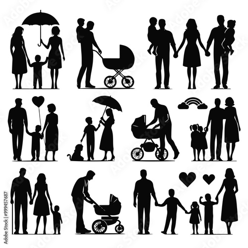 Traditional heterosexual families with children Collections SilhouettesPremium Vectors