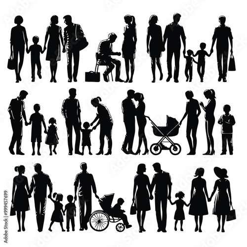 Traditional heterosexual families with children Collections SilhouettesPremium Vectors