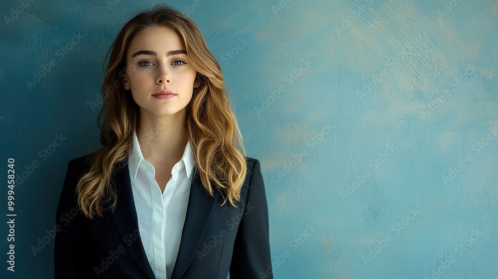 Young businesswoman in a business suit, captured in full length with a simple background that highlights her attire Young businesswoman in a business suit, captured in full length with a simple background that highlights her attire