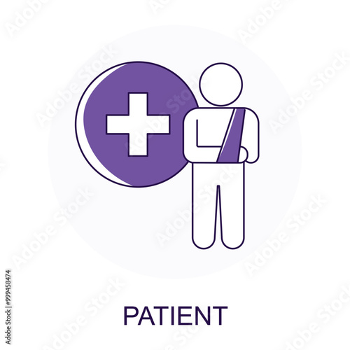 Vector icon for Patient. Business person icon with a medical cross symbol representing patients receiving healthcare services.