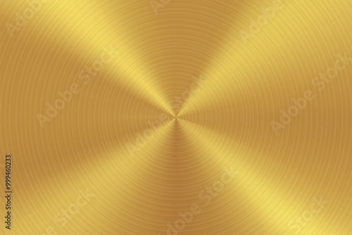 Golden radial brushed steel metal texture with light reflection for technology and industrial background.
