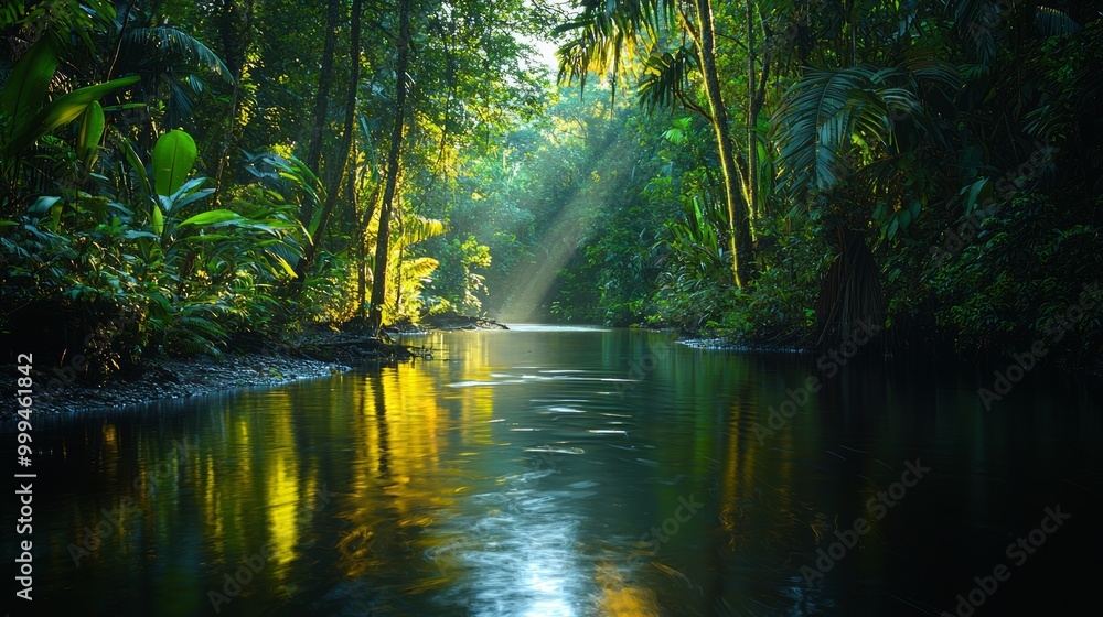 Serene Jungle Reflection on Calm Water Surface Serene Jungle Reflection on Calm Water Surface