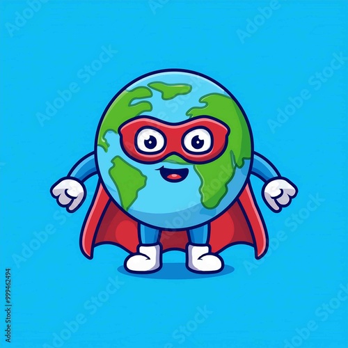 cute earth super hero mascot Cartoon Vector