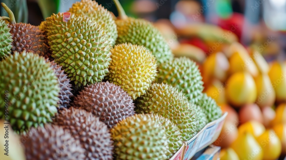 Fototapeta premium Durian Fruits at a Market Stall