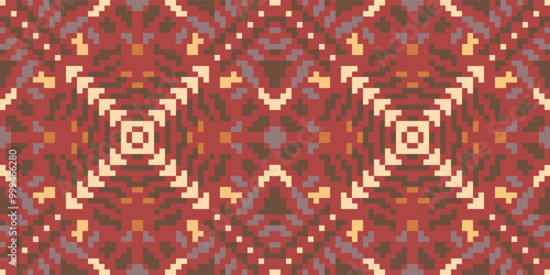 Diamond Shapes Ikat Dress Patternfolk Embroidery, Aztec Geometric Ornament Print. Design for Carpet, Wallpaper, Clothing, Wrapping, Fabric