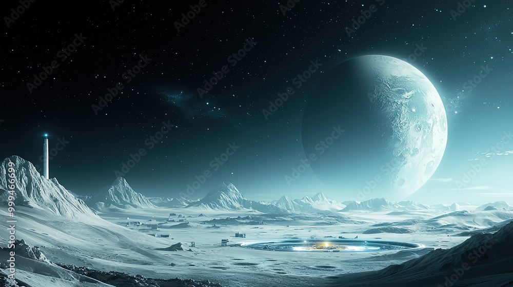 Fototapeta premium Futuristic Sci-Fi Landscape with Celestial Bodies