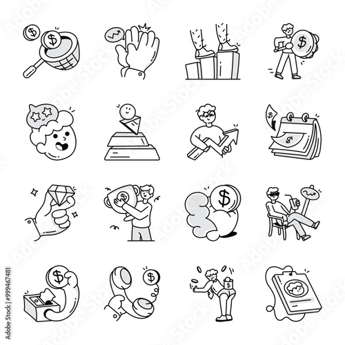 Basic RGBSet of Doodle Style Business and Finance Icons 

