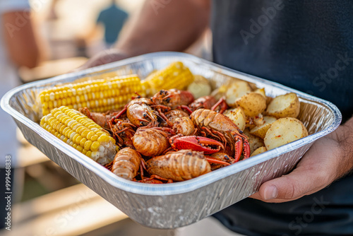Seafood Boil Tray with Corn and Potatoes