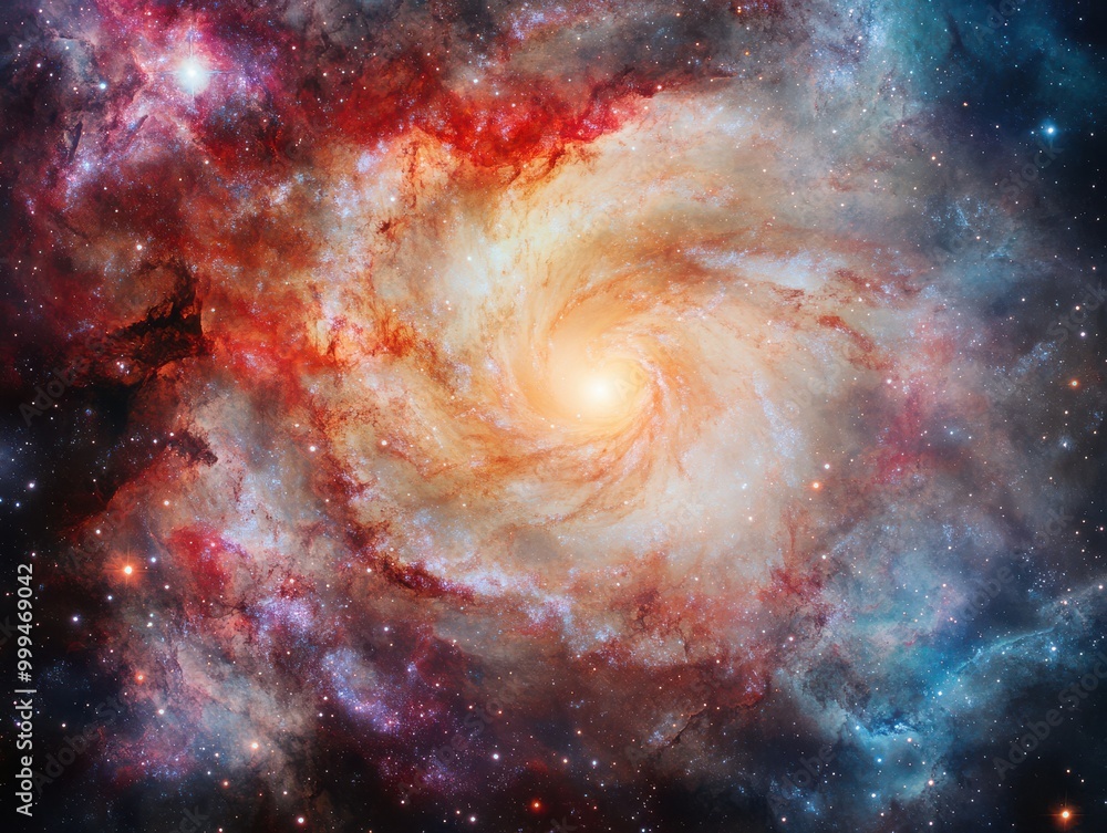 Fototapeta premium A stunning image of a colorful galaxy, showcasing the beauty and mystery of the universe in vibrant hues and swirling patterns.