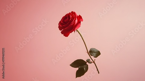 A rose falling against a minimalist abstract background conveying the theme of love photo