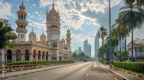 Awesome view of the Sultan Abdul Samad Building and Amazing cityscape. Kuala Lumpur is a popular tourist destination of Asia.  photo