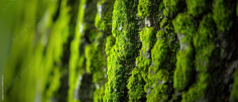 Mossy Texture on Tree Bark, a close-up of vibrant green moss enveloping rugged tree bark, highlighting earthy tones and organic details in a strikingly rich composition. Mossy Texture on Tree Bark, a close-up of vibrant green moss enveloping rugged tree bark, highlighting earthy tones and organic details in a strikingly rich composition.