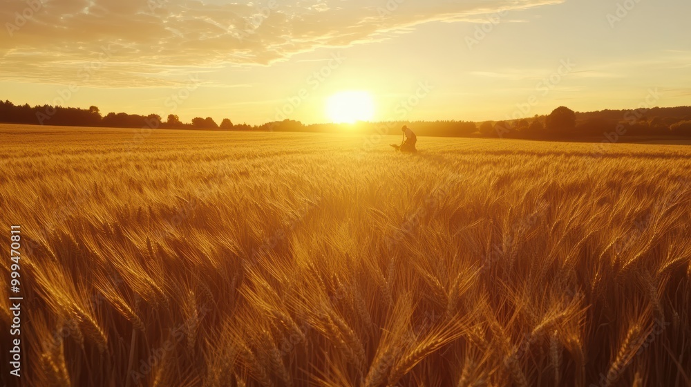 Obraz premium Expansive Wheat Field Under a Golden Horizon