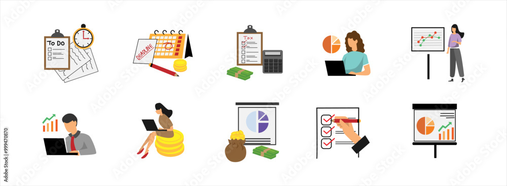 Business Management flat illustration set. Include of management, business, teamwork, and planning. Vector illustration isolated. Business Management flat illustration set. Include of management, business, teamwork, and planning. Vector illustration isolated.