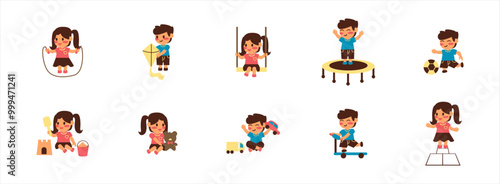 Kids Activities flat illustration set. Include of kindergarten, education, school, and preschool. Vector illustration isolated.