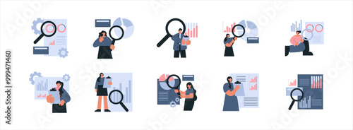 Research and Development (RnD) flat illustration set. Include of engineer, development, research, technology, and laboratory. Vector illustration isolated.