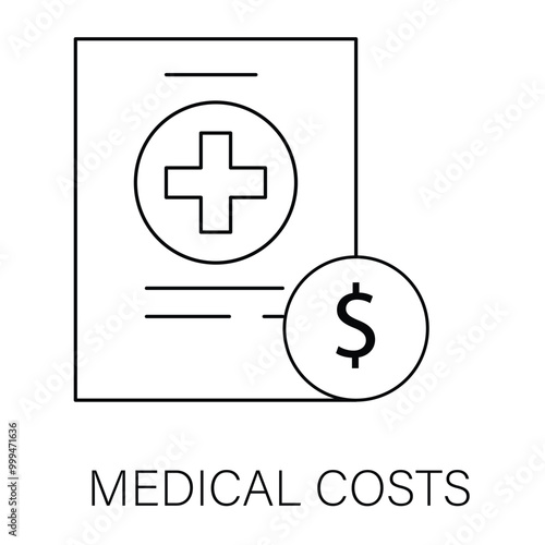 Vector icon for Medical Costs. Document and dollar symbol representing medical billing and healthcare expenses.