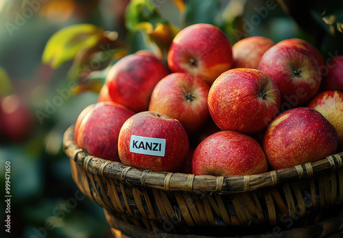 A basket of apples with the word 