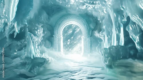 Ethereal Ice Cave with Mystical Portal