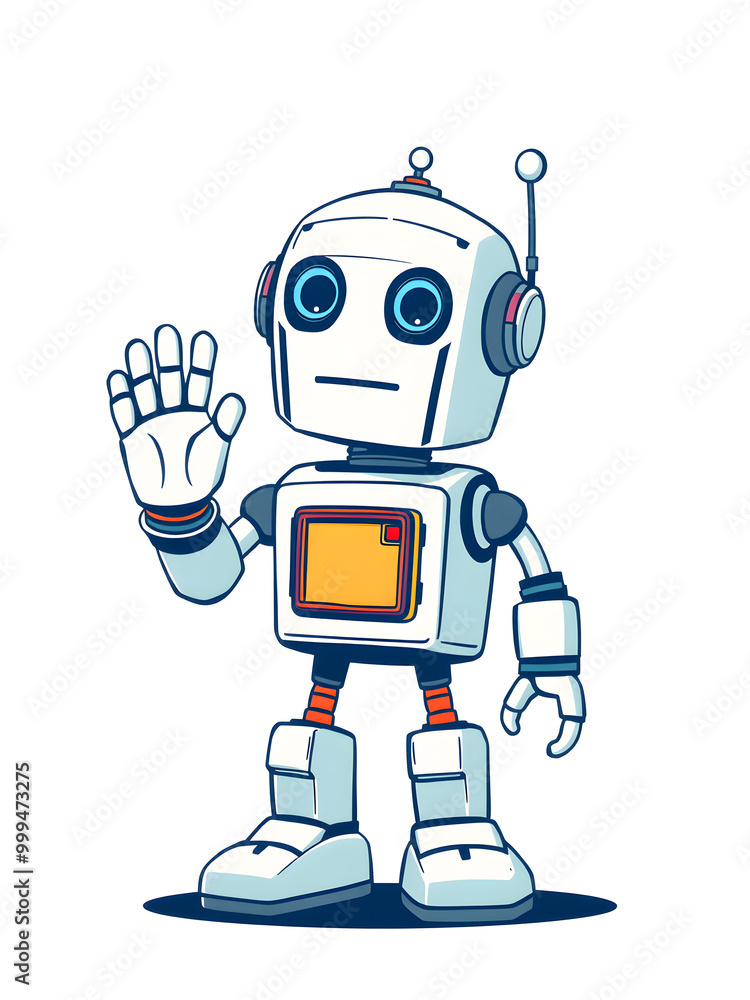 cartoon robot waving his hand. vector illustration on white background. cartoon robot waving his hand. vector illustration on white background.