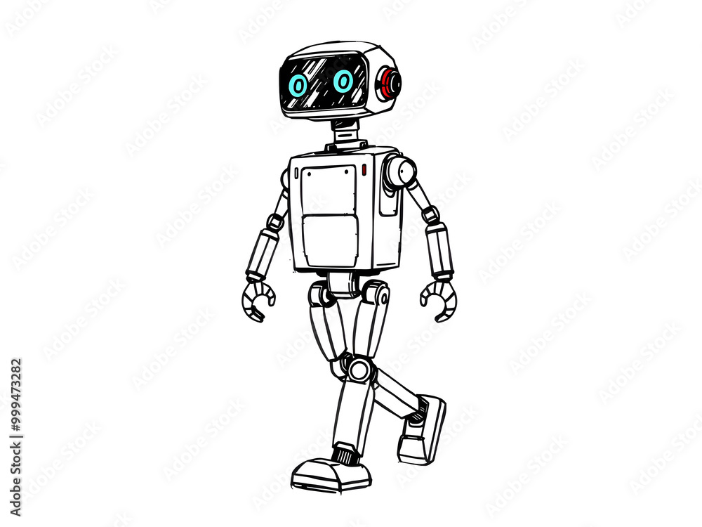 Robot. Hand drawn vector illustration in sketch style. Isolated on white background. Robot. Hand drawn vector illustration in sketch style. Isolated on white background.