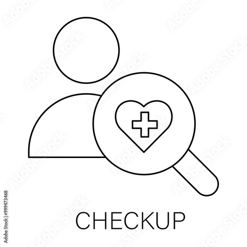 Vector icon for Checkup. Person and heart symbol representing medical checkups and health care services.