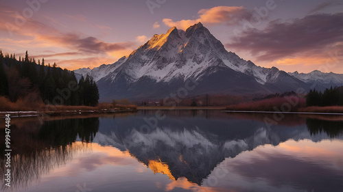 Wallpaper Mural Sunset Glow: Majestic Mountains and Rippling Waters Torontodigital.ca