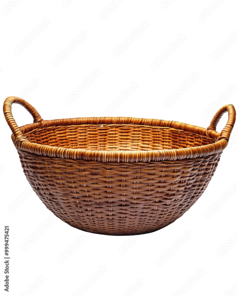 Woven basket, perfect for fruit or decor, with two sturdy handles on a white isolated background. Woven basket, perfect for fruit or decor, with two sturdy handles on a white isolated background.
