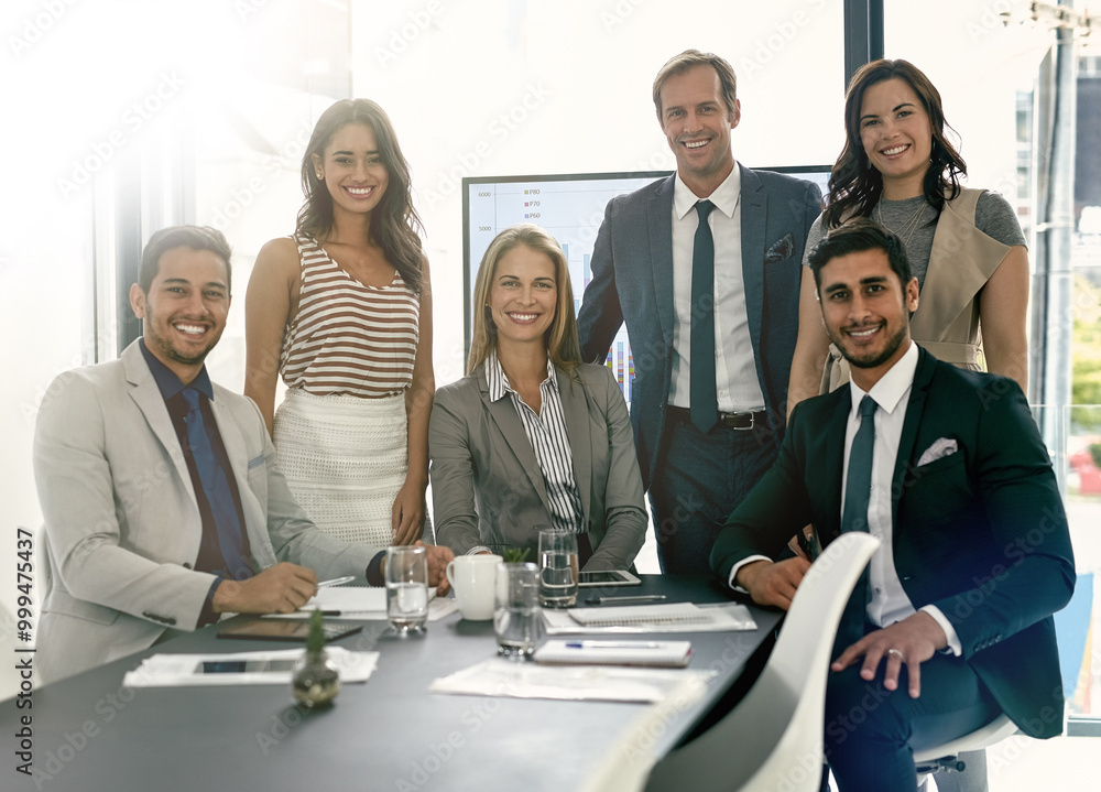 Smile, team and portrait of business people in office with confidence ...