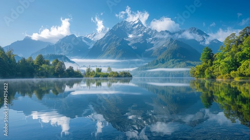 Beauty early morning mirror Meathson water lake, New Zealand natural landscape background 