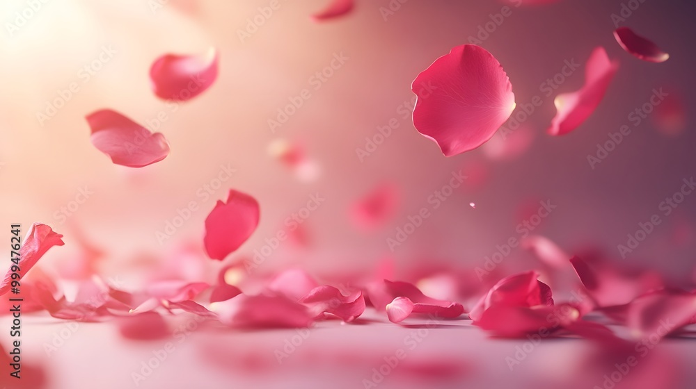 Falling rose petals in a soft minimal abstract background depicting love and beauty Falling rose petals in a soft minimal abstract background depicting love and beauty