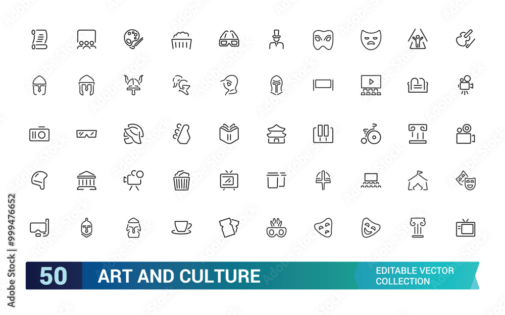 Art and culture line icons collection. History and culture icon pack. Museum, buildings, music, entertainment icons. Thin outline icons pack. Vector illustration Art and culture line icons collection. History and culture icon pack. Museum, buildings, music, entertainment icons. Thin outline icons pack. Vector illustration