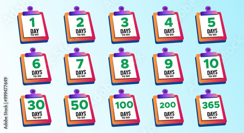 Days To Go Countdown banner template design. 1,2,3,4,5,6,7,8,9,10,20 days left countdown icon. vector 
