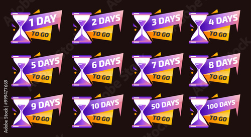 Days To Go Countdown banner template design. 1,2,3,4,5,6,7,8,9,10,20 days left countdown icon. vector 