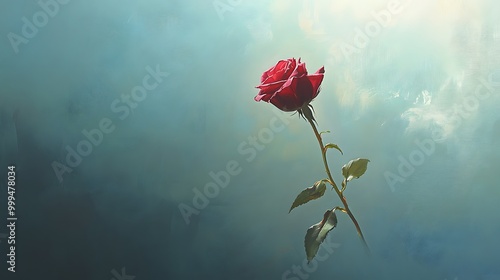 A rose gently descending in a minimal abstract scene expressing unspoken love photo