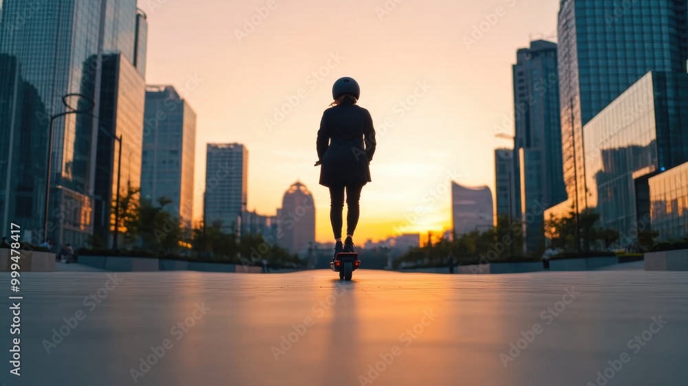 Silhouette of a person standing on a street at sunset, surrounded by modern skyscrapers, capturing a serene urban moment. Silhouette of a person standing on a street at sunset, surrounded by modern skyscrapers, capturing a serene urban moment.