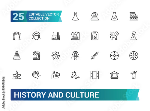 History And Culture line icons collection. web UI icons set in a flat design. Thin outline editable stroke icon set, Pixel perfect, vector illustration.
