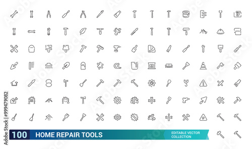 Home Repair Tools line icons set, building, construction, renovation, collection of outline web icons. Editable stroke icons set, Pixel perfect, vector illustration.