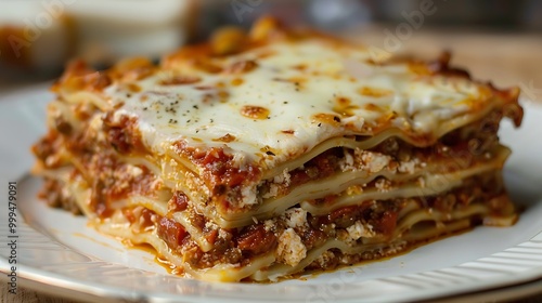 Tasty lasagna topped with layers of cheese and spaghetti sauce