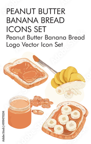 Peanut butter banana bread logo vector icon set