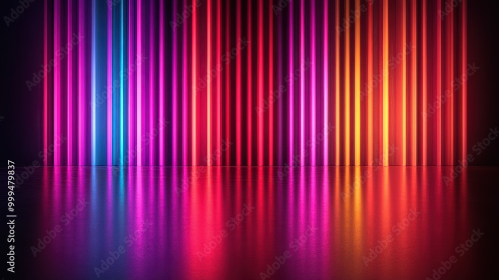 Vibrant colorful vertical lights create a stunning backdrop with reflections for dramatic visual effects. Vibrant colorful vertical lights create a stunning backdrop with reflections for dramatic visual effects.