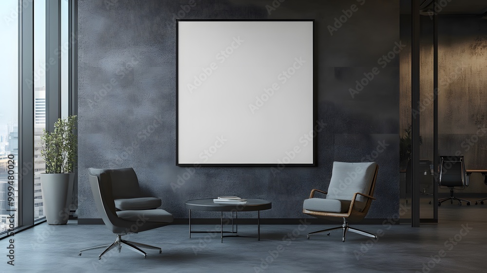 Fototapeta premium Blank poster on the wall in modern office. 