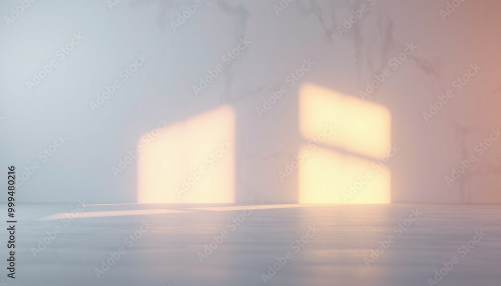 Sunlight shines through window onto a white marble wall and floor. Sunlight shines through window onto a white marble wall and floor.