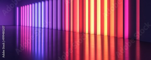 Wallpaper Mural Vibrant vertical light strips create a stunning visual effect on reflective surfaces, enhancing modern interior aesthetics. Torontodigital.ca